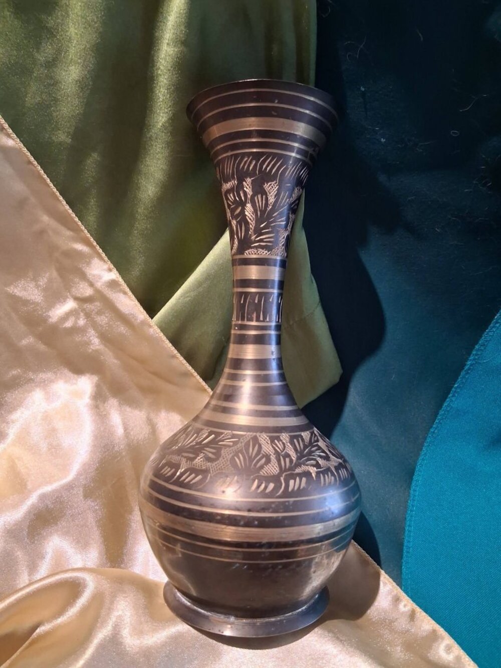 Vintage Etched Brass Vase "Moradabad brass" or "Indo-Persian" Style Brassware